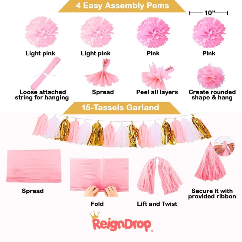 ReignDropBaby 1st Birthday Girl Decorations and Party Supplies 139 Pcs - First Birthday Banners, Balloons, 12 Months Milestones - Image 3